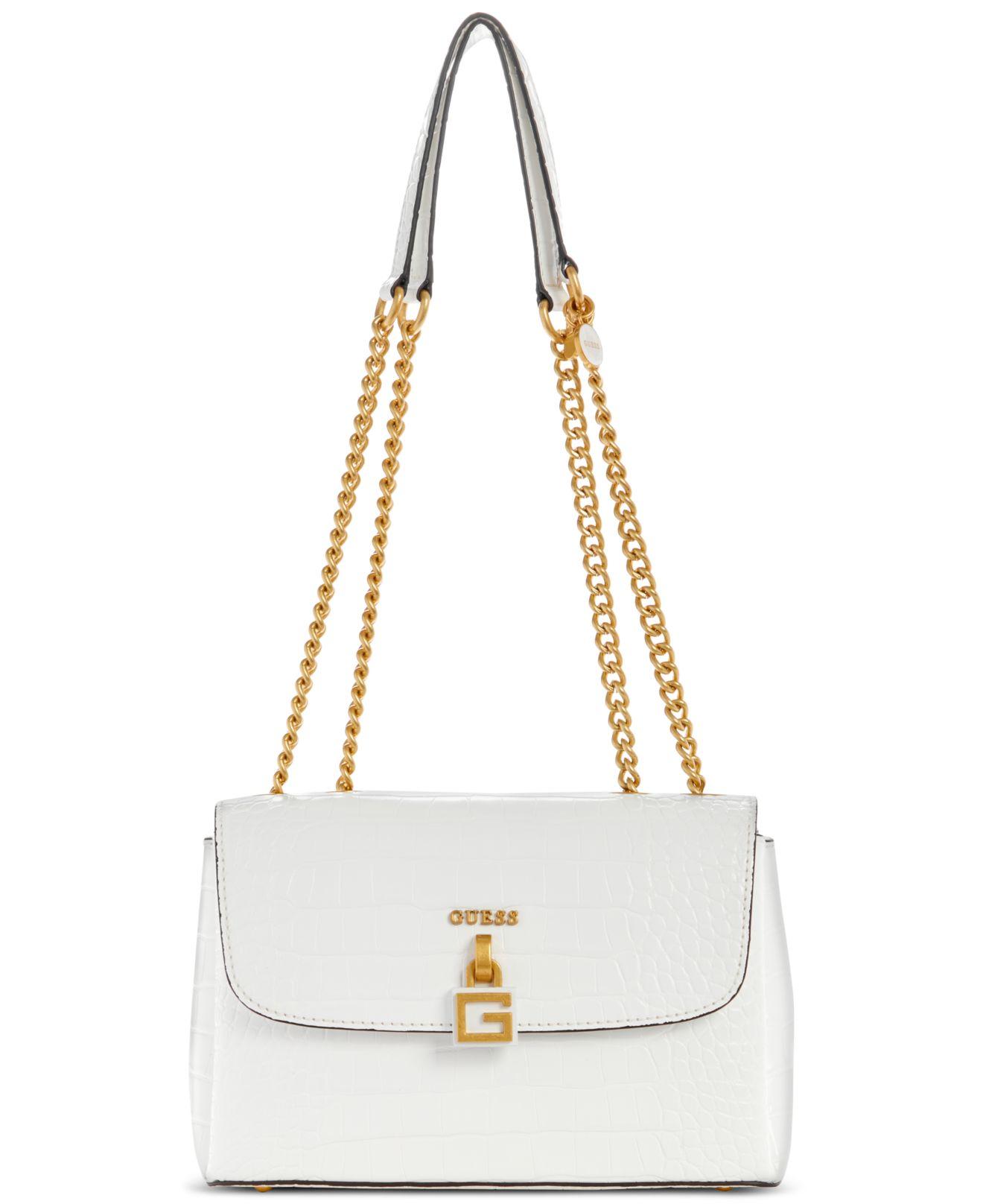 Guess Montreal Convertible Croc-embossed Crossbody Flap in White | Lyst