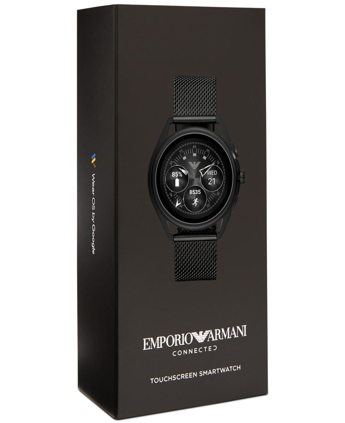 black stainless steel touchscreen smartwatch