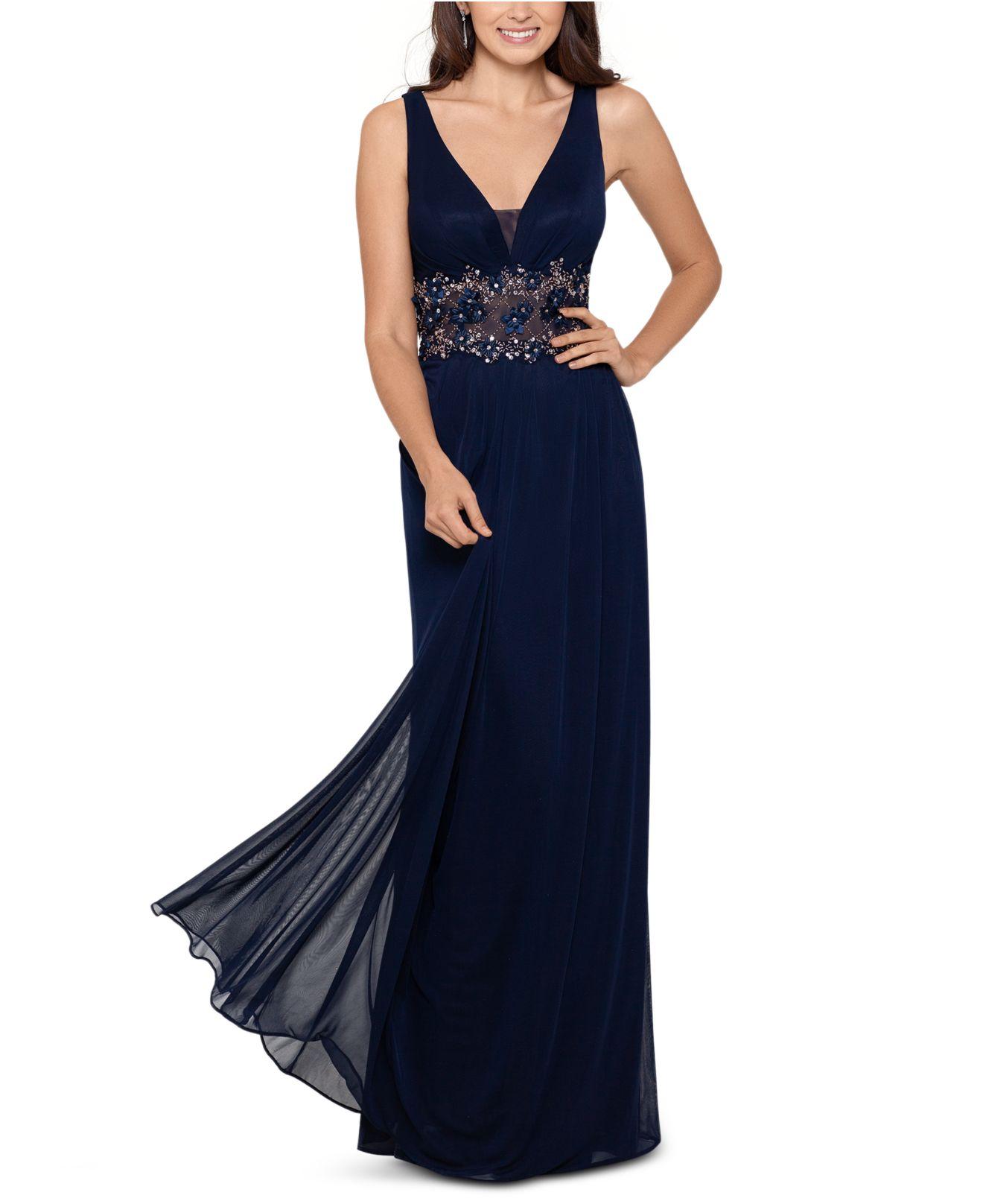 Betsy & Adam Synthetic V-neck Illusion-waist Gown in Navy (Blue) - Lyst