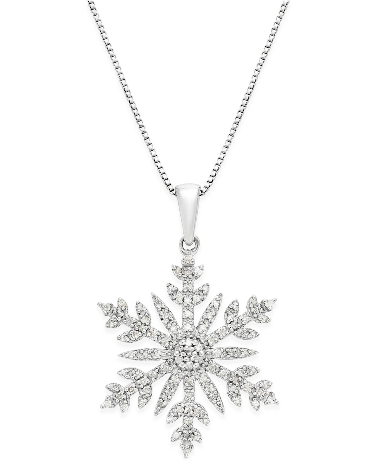 Macy's Diamond (1/3 Ct. T.w.) Snowflake Adjustable Pendant Necklace In