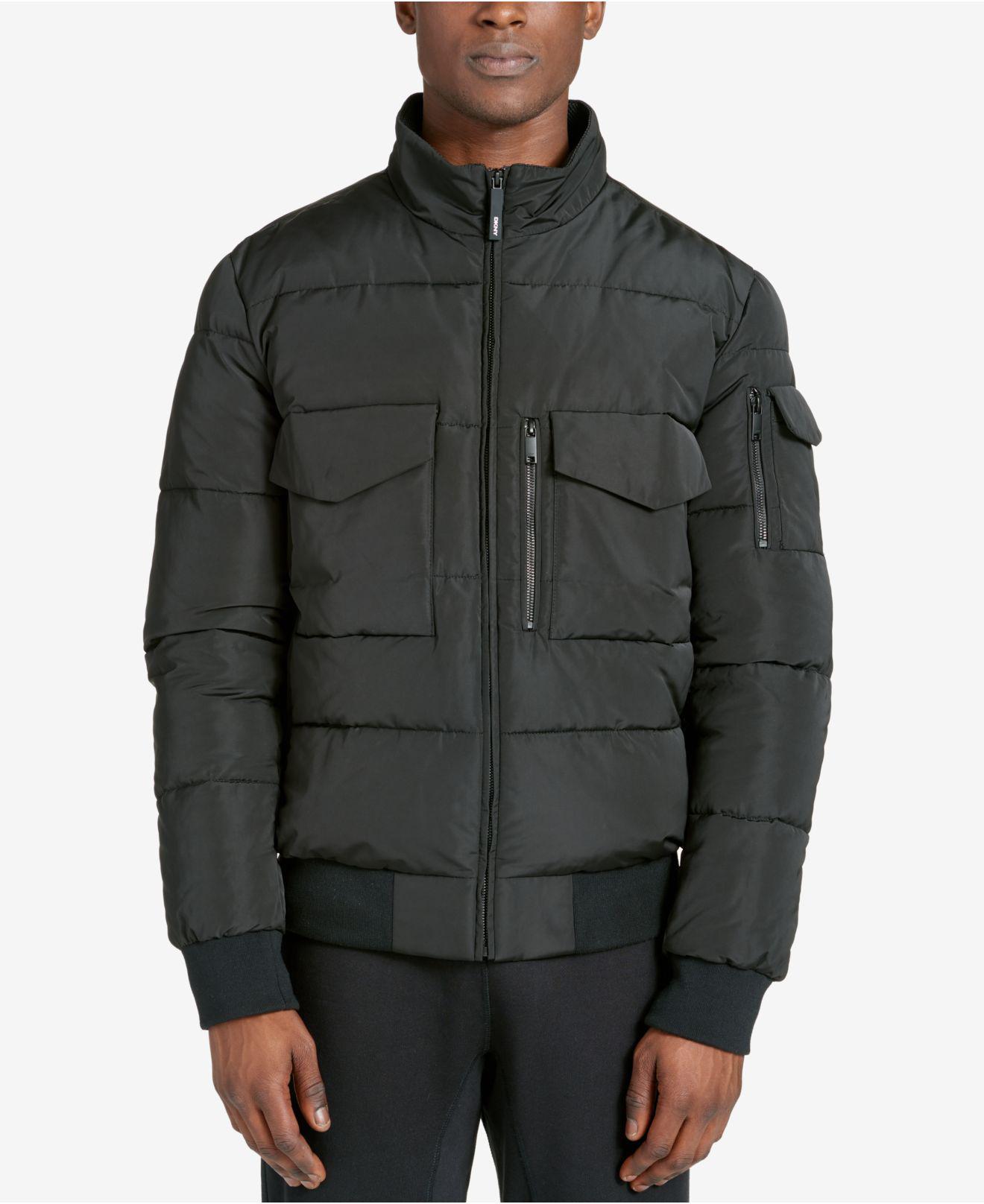 dkny men's quilted hooded bomber jacket