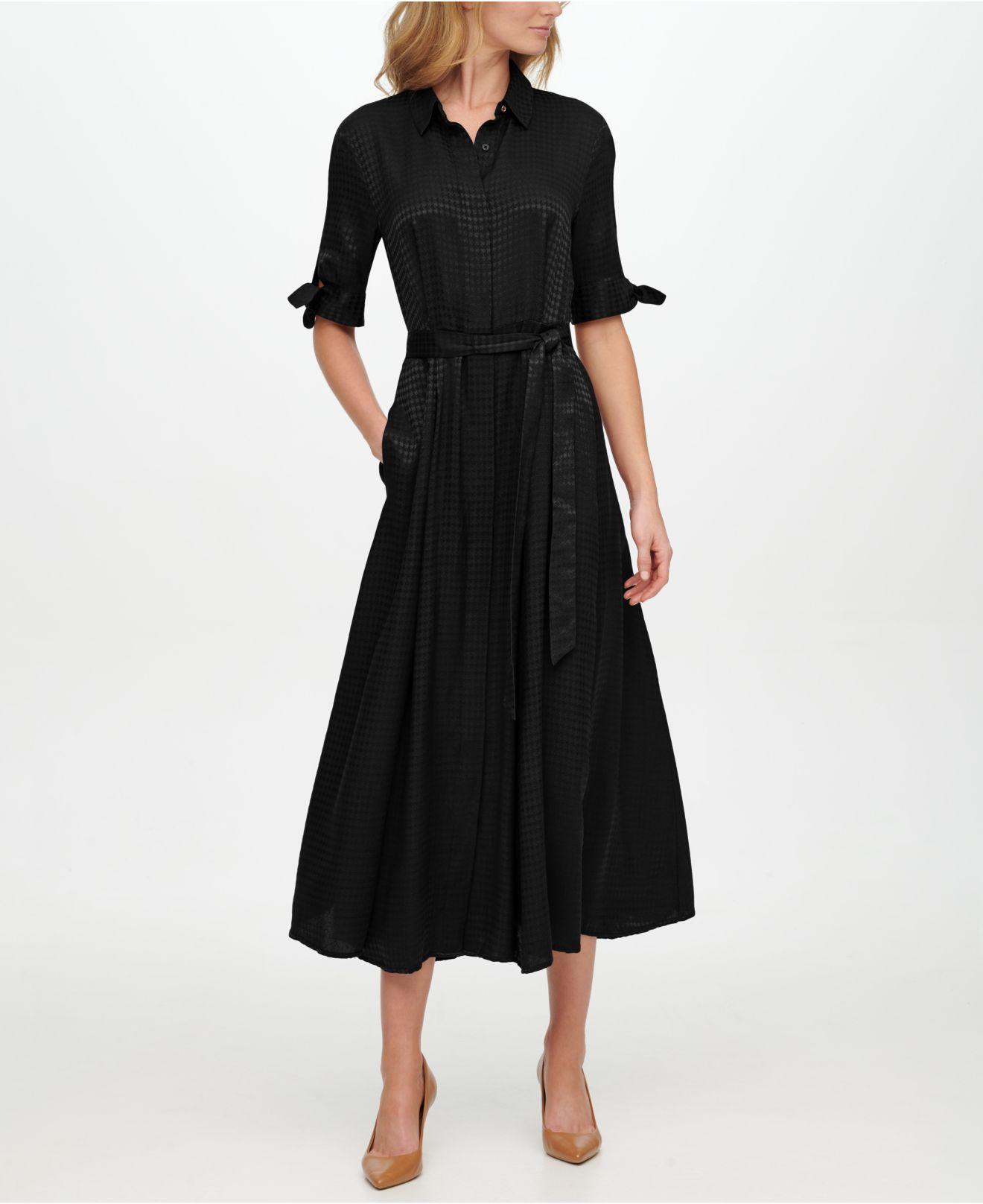 Calvin Klein Synthetic Tie-sleeve Jacquard Shirtdress in Black | Lyst
