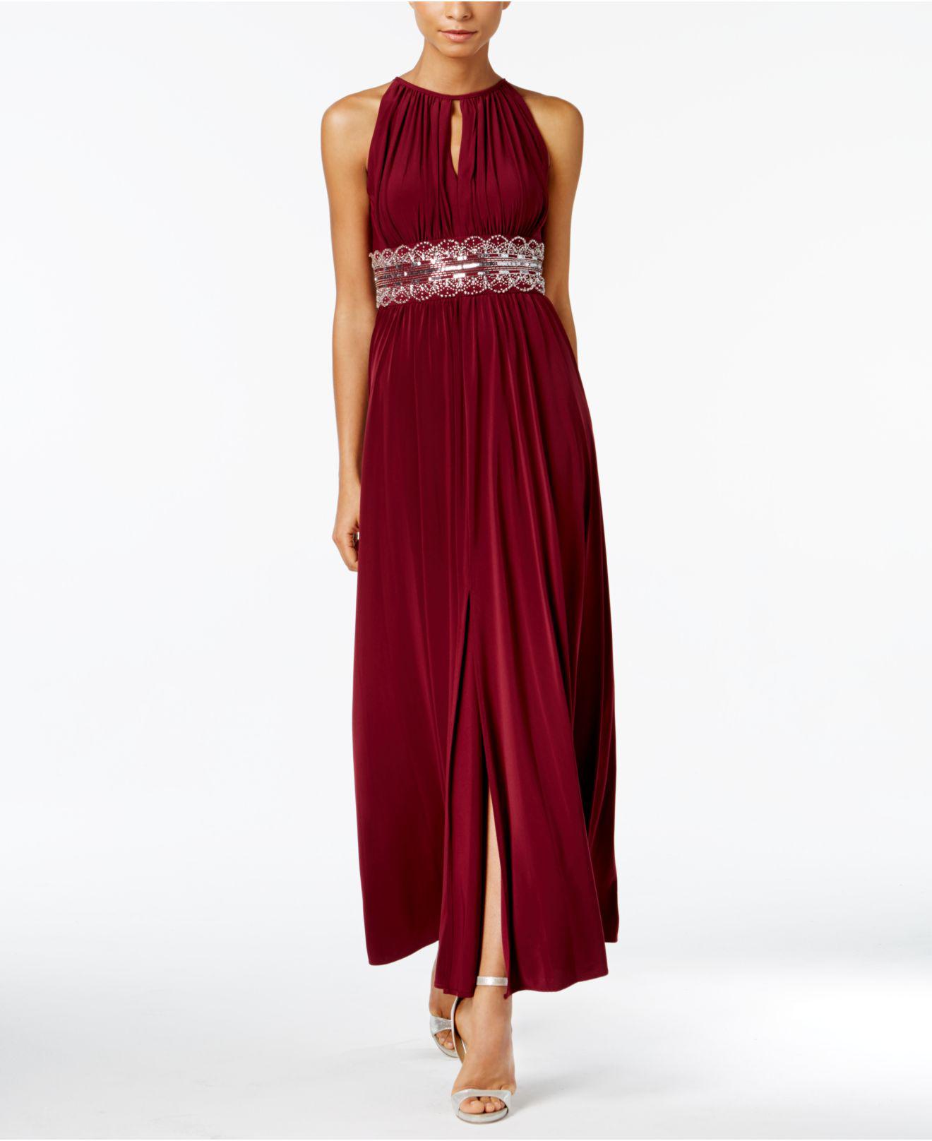 R & M Richards Synthetic Dress, Sleeveless Beaded Evening Gown in Merlot (Red) - Lyst