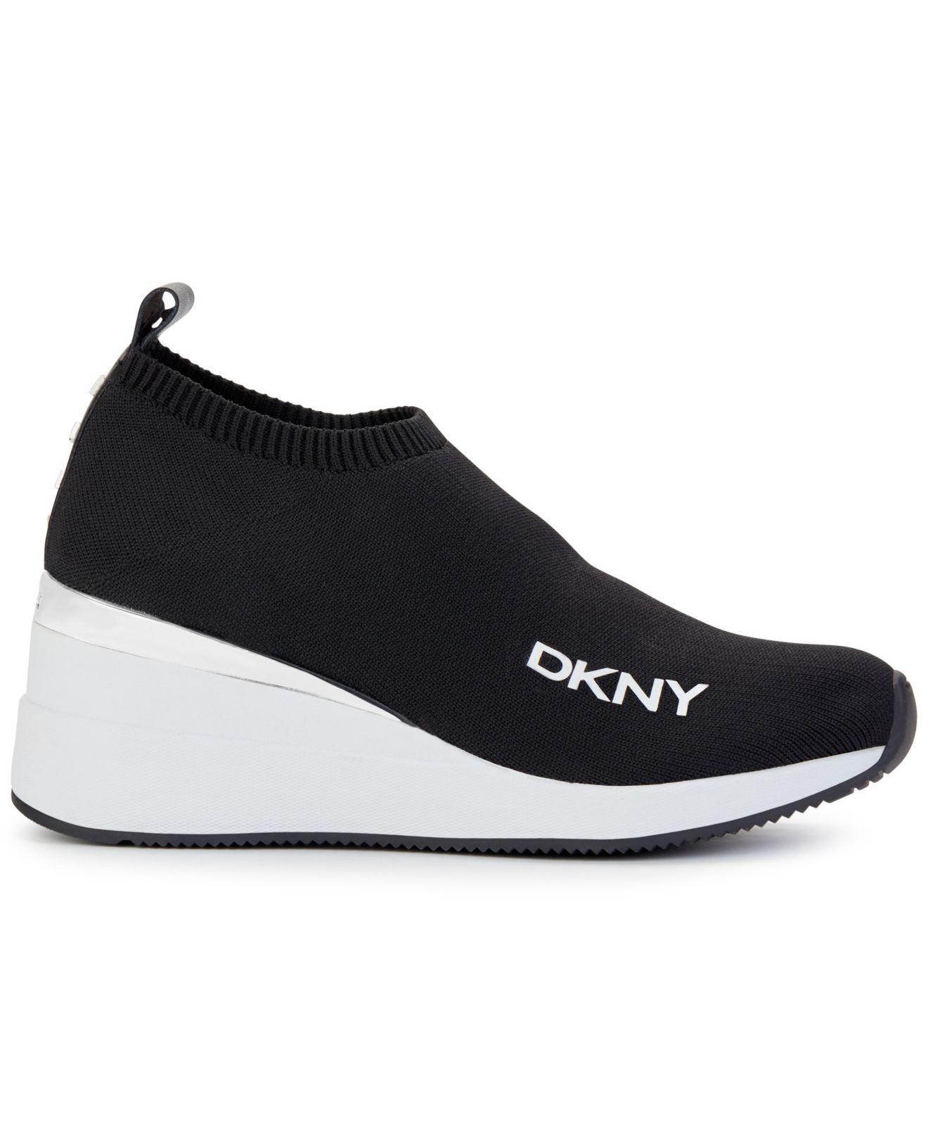 DKNY Leather Parks Slip-on Wedge Sneakers in Black | Lyst