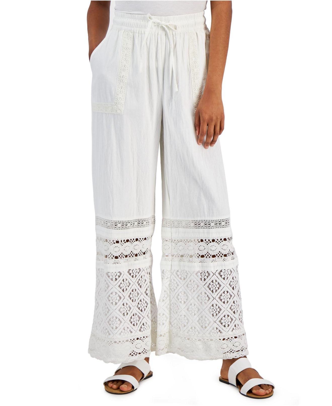 Style & Co. Cotton Crochet Wide-leg Pull-on Pants, Created For