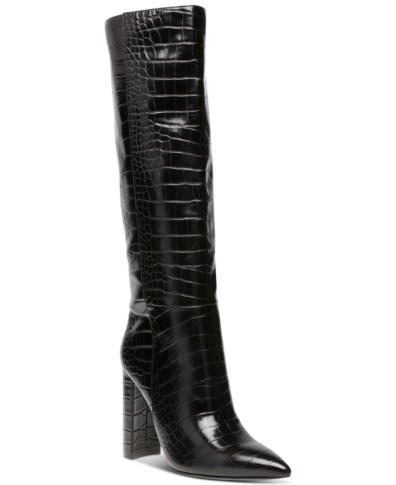 Steve Madden Triumph Croc-embossed Boots in Black | Lyst