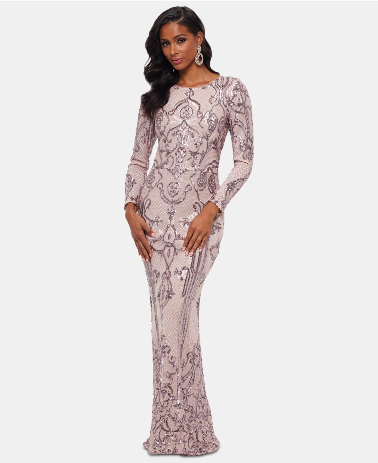 betsy and adam embellished embroidered gown