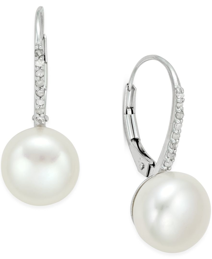 Macy's Cultured Freshwater Pearl (10mm) And Diamond (1/10 Ct. T.w