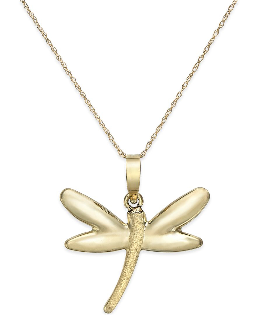 Macy&#39;s Dragonfly Pendant Necklace In 10k Gold in Metallic | Lyst