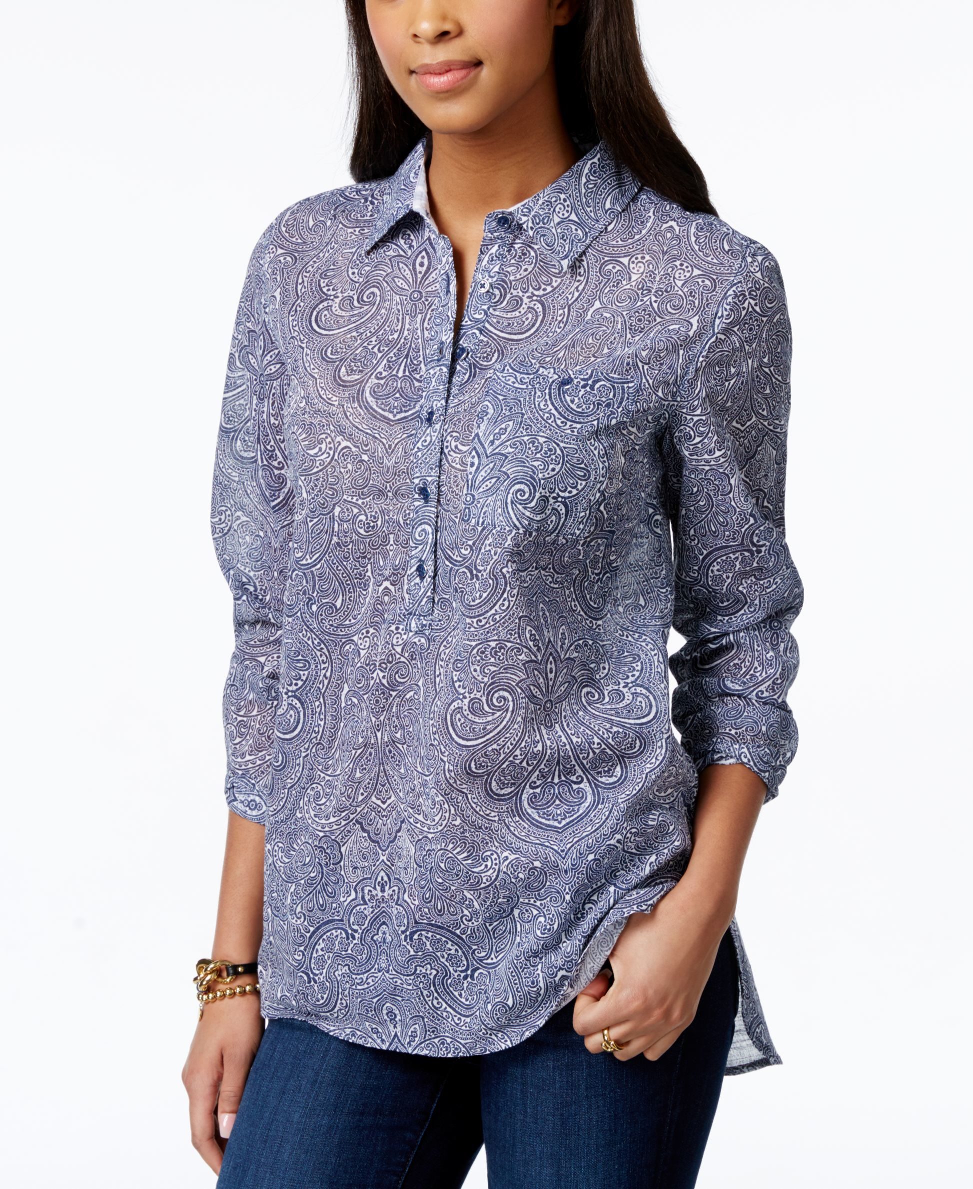 Tommy Hilfiger Printed Popover Shirt in Blue | Lyst
