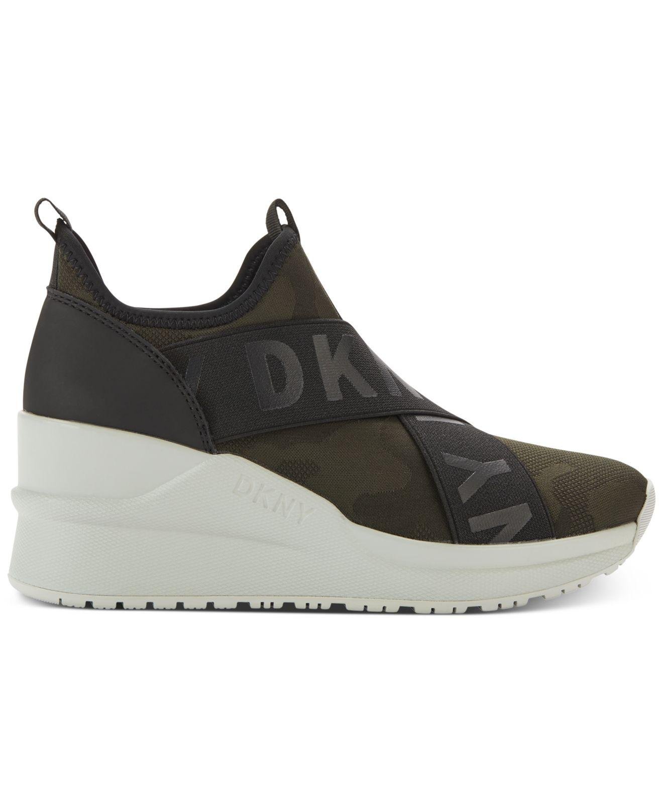 DKNY Leya Camo Print Logo Slip On Wedge Sneakers in Black | Lyst