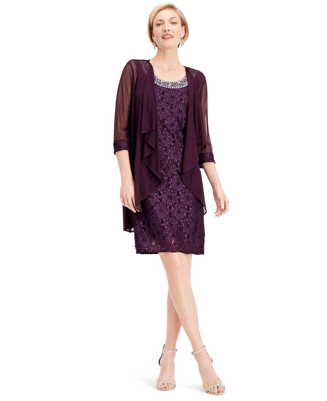 R & M Richards Embellished Lace Sheath Dress & Jacket in Plum Purple (Purple) - Lyst