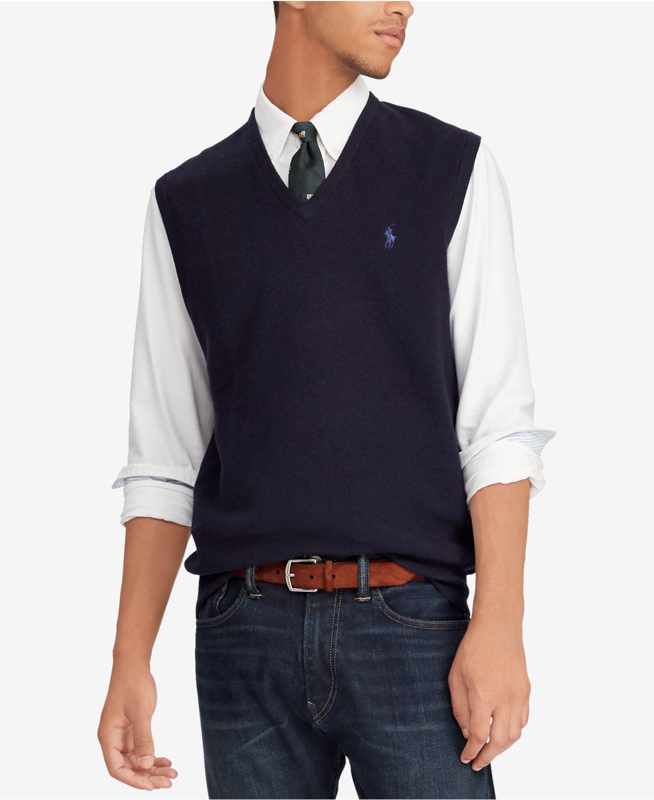 Polo Ralph Lauren V-neck Cotton Sweater Vest in Navy Heather (Blue) for ...
