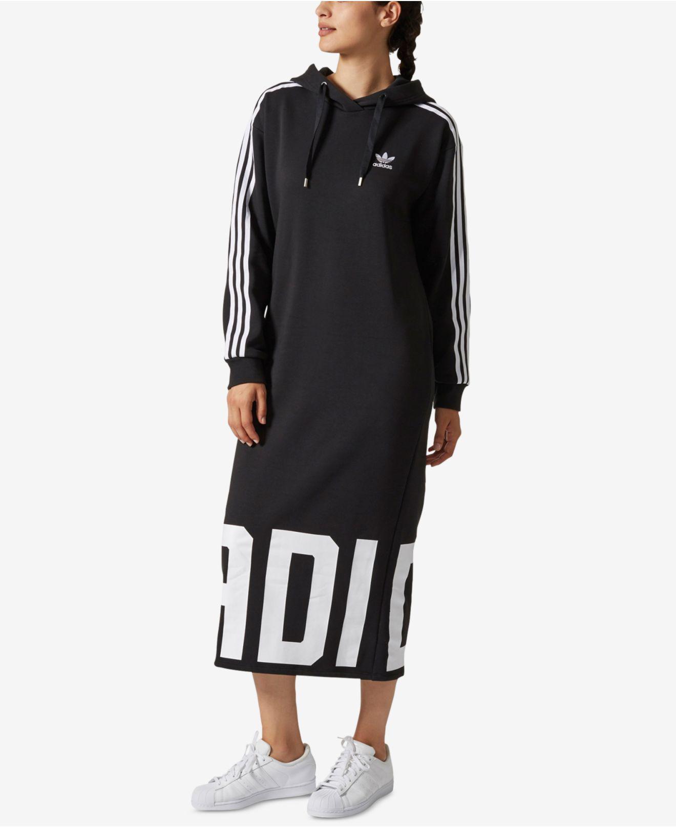 adidas Originals Midi Hoodie Dress in Black | Lyst