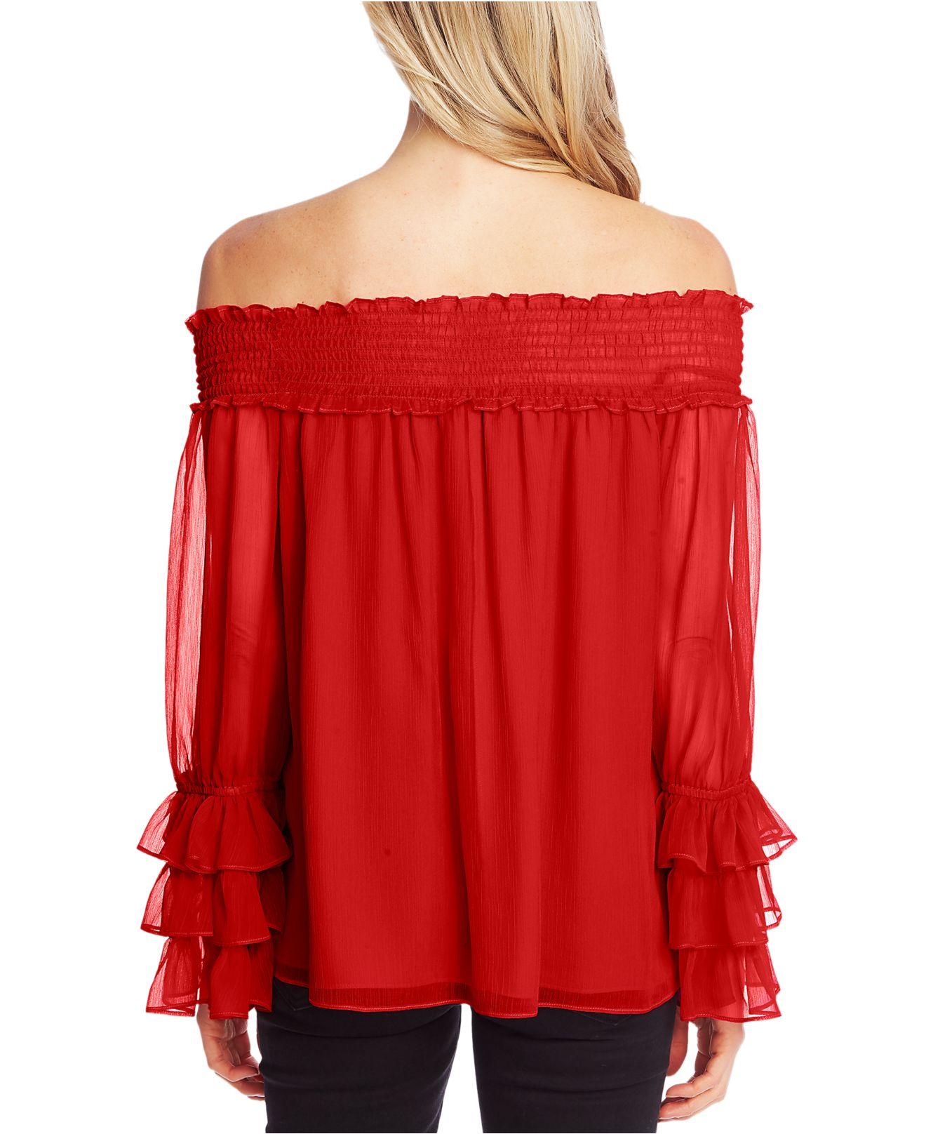 Cece Smocked Off The Shoulder Blouse in Red | Lyst