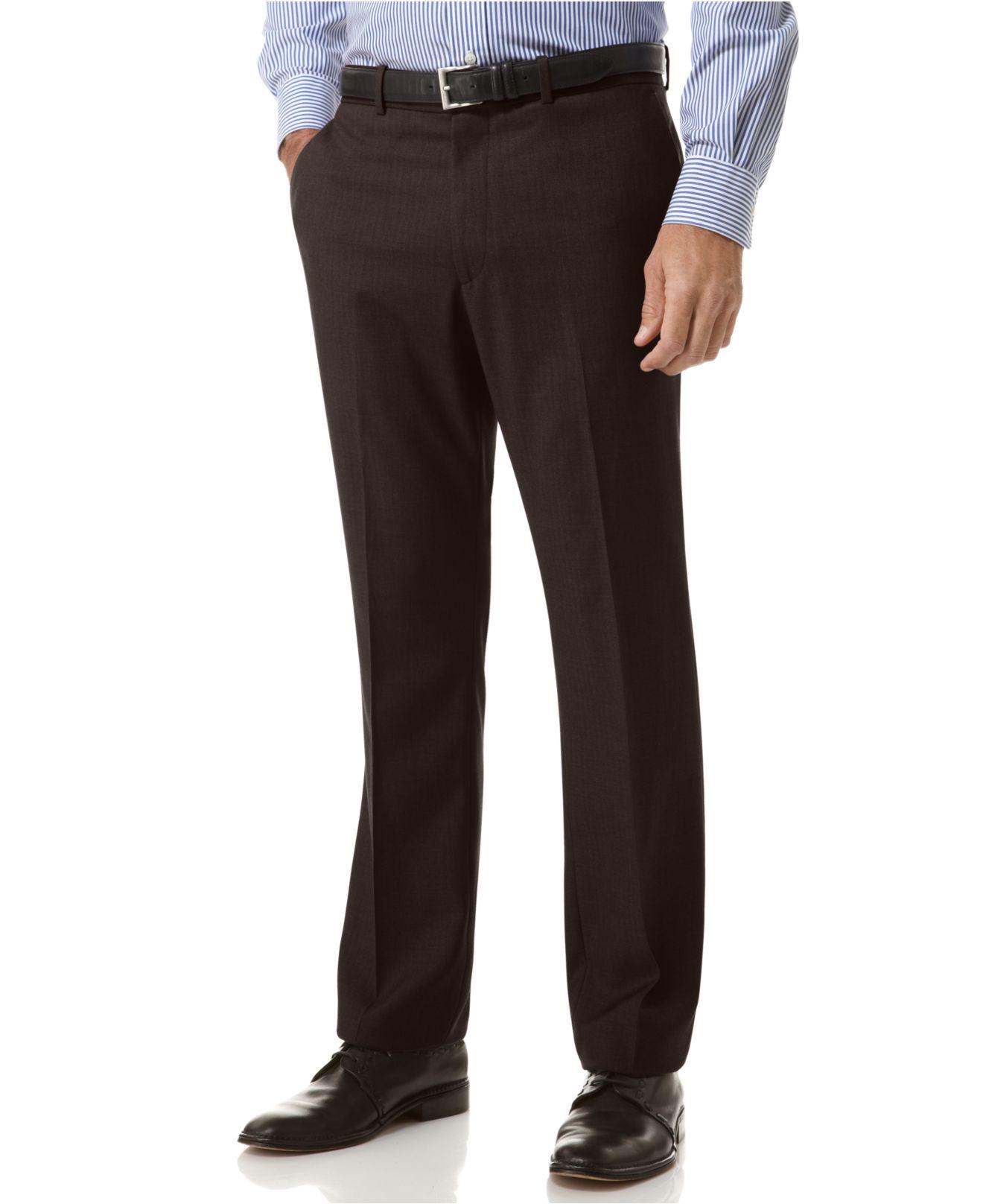 Perry Ellis Synthetic Portfolio Slim Fit Flat Front Noiron Dress Pants