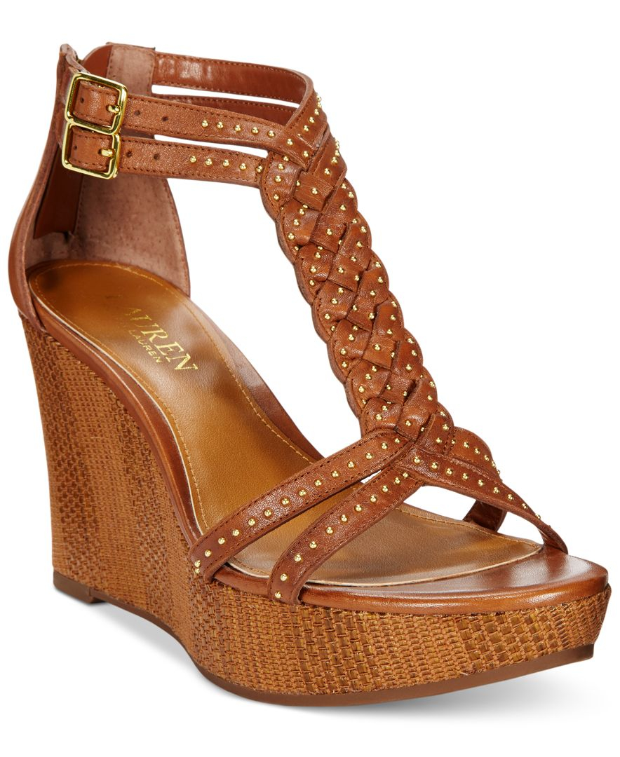 Lauren by Ralph Lauren Leather Quanita Wedge Platform Sandals in Brown ...