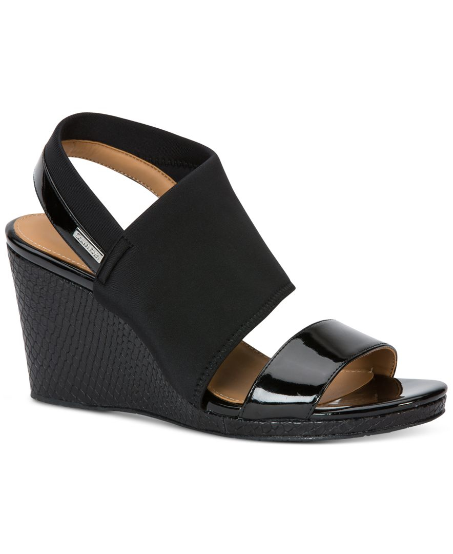 Calvin Klein Neoprene Bryley Wedge Sandals in Black - Lyst
