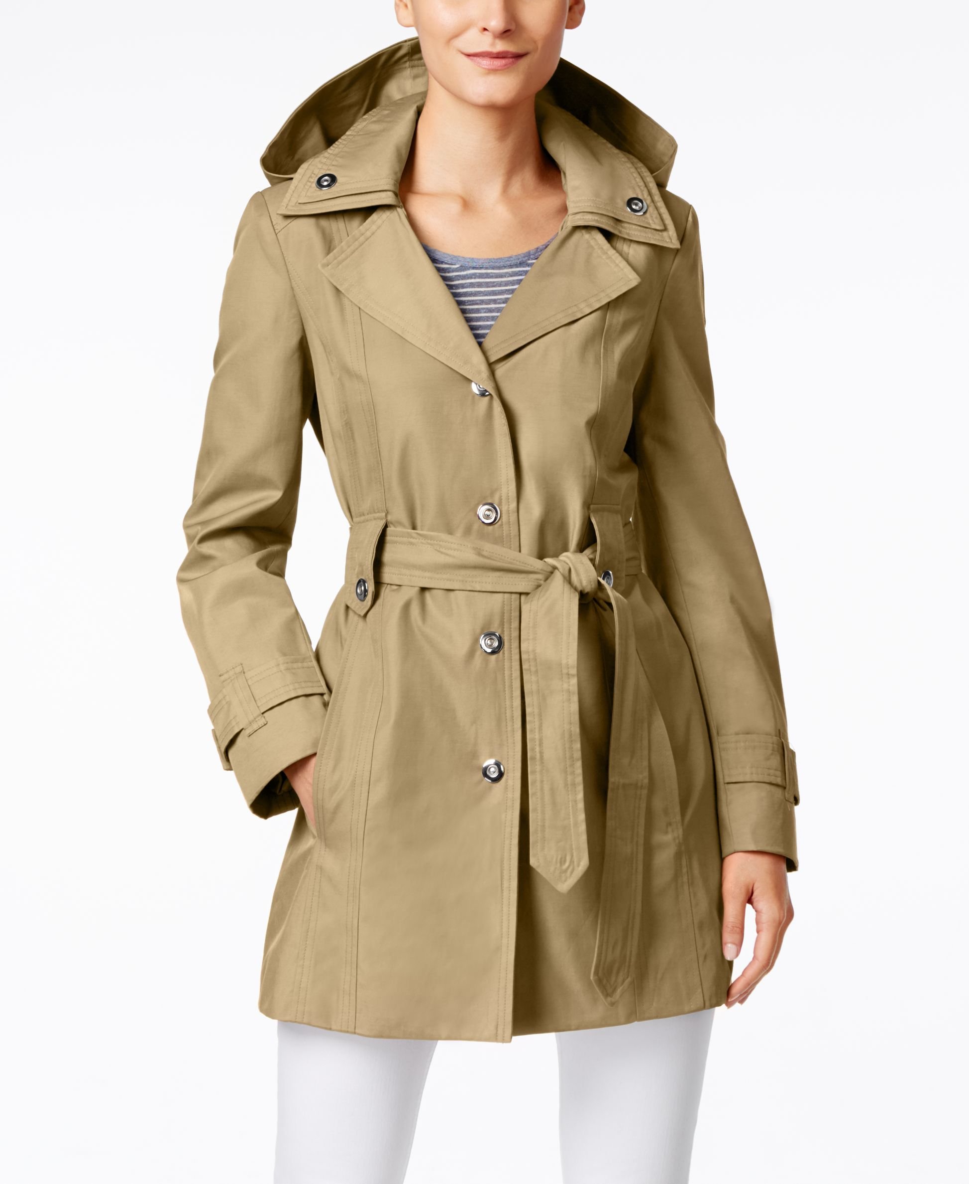 Lyst - London Fog Snap-button Hooded Trench Coat in Green