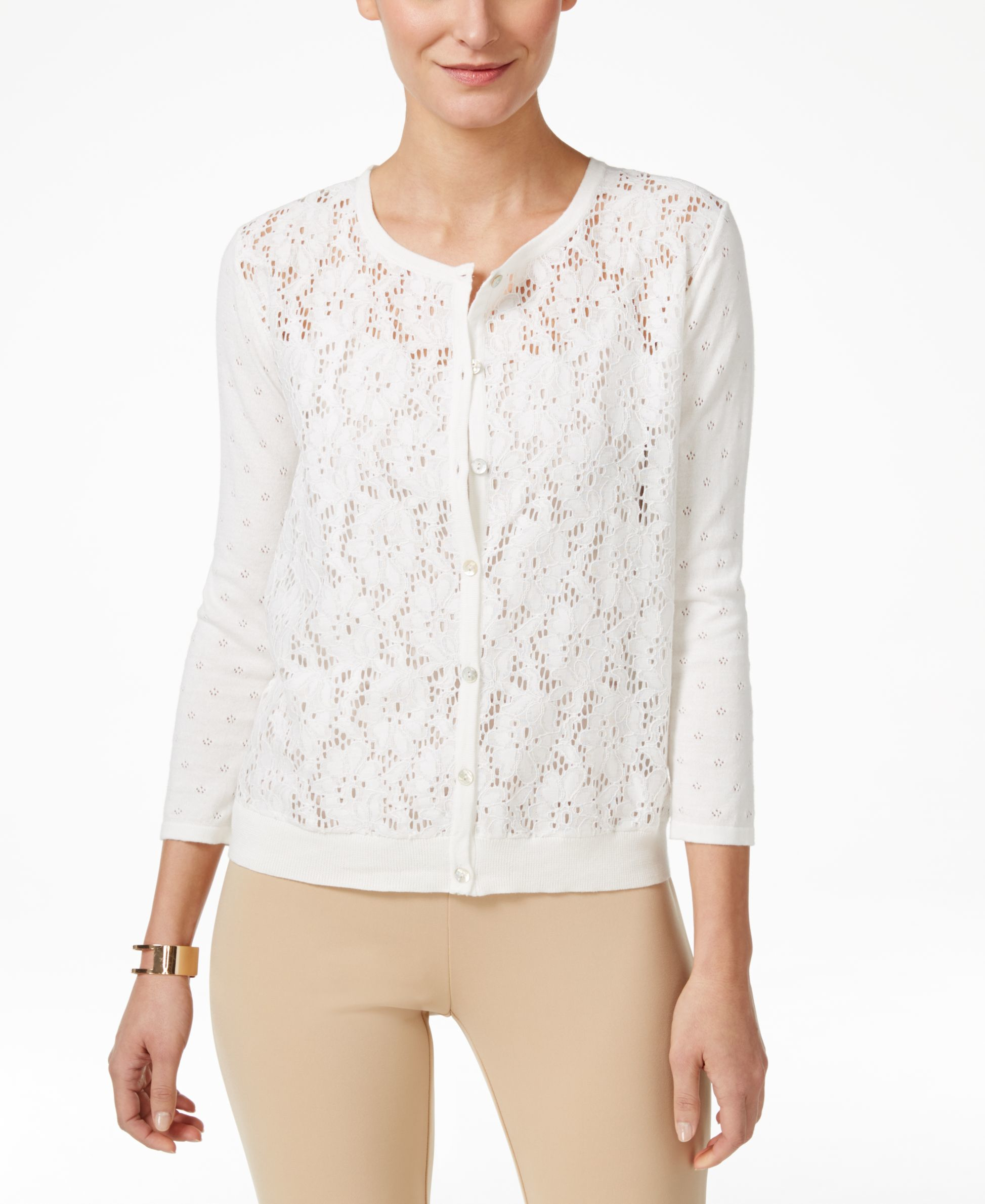 August Silk Lace-front Cardigan in White Lace (White) - Lyst