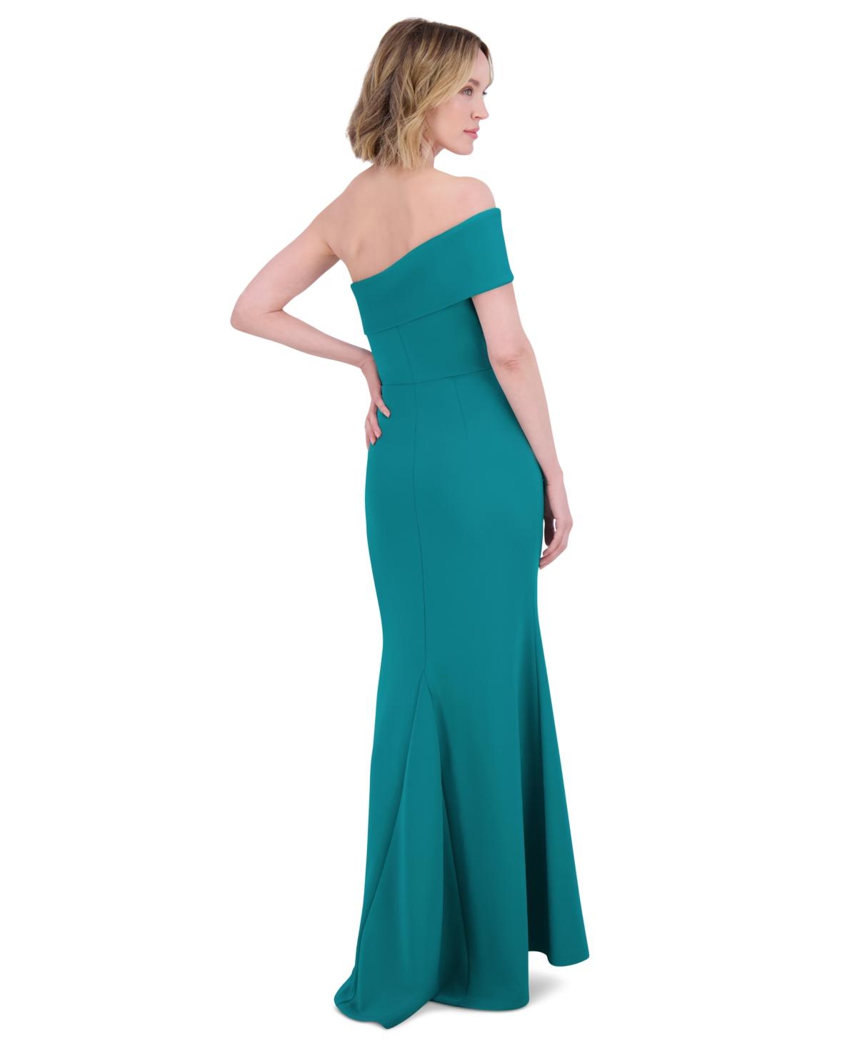 Eliza J Petite One-shoulder Side-gathered Evening Gown in Blue Lyst