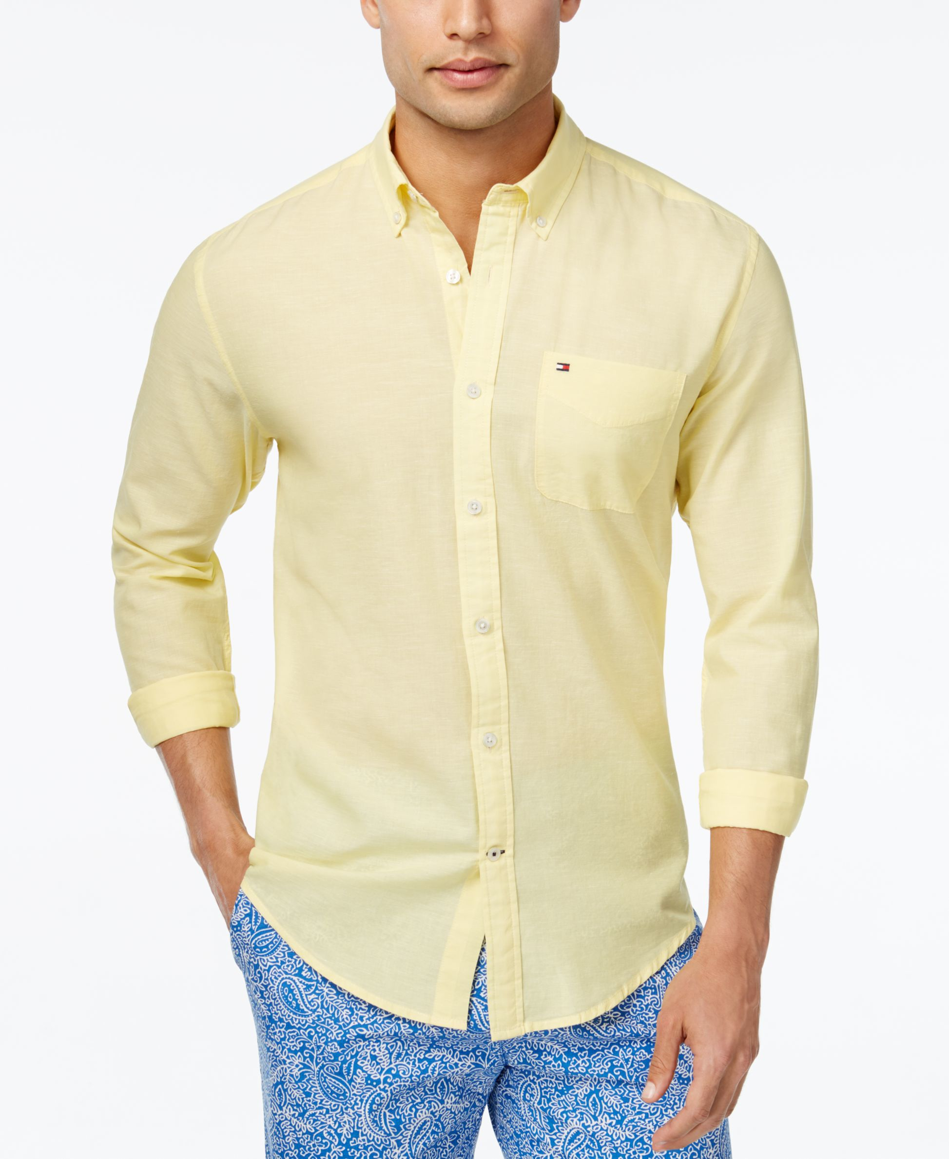 Tommy Hilfiger Men's Southern Prep Solid Long-sleeve Linen Shirt in Yellow  for Men | Lyst