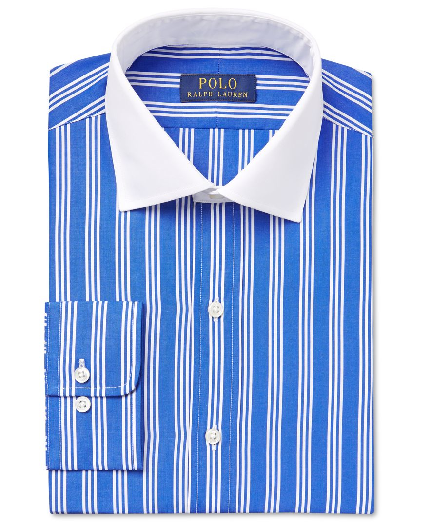 Contrast-collar Striped Dress Shirt 