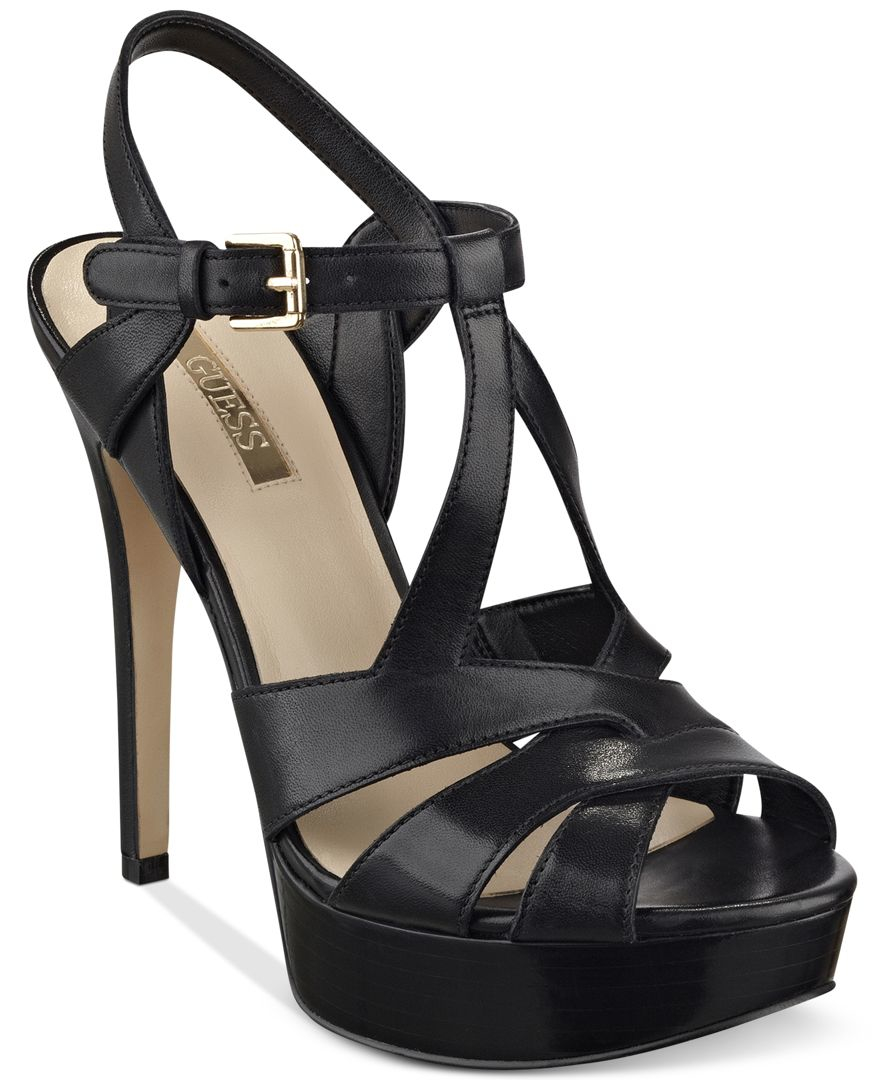 Guess Leather Women's Kymma Strappy Platform Dress Sandals in Black - Lyst