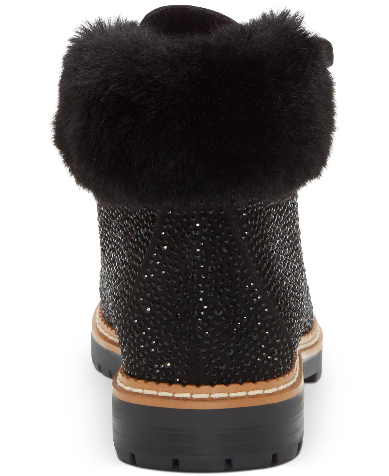 black lace up fur boots