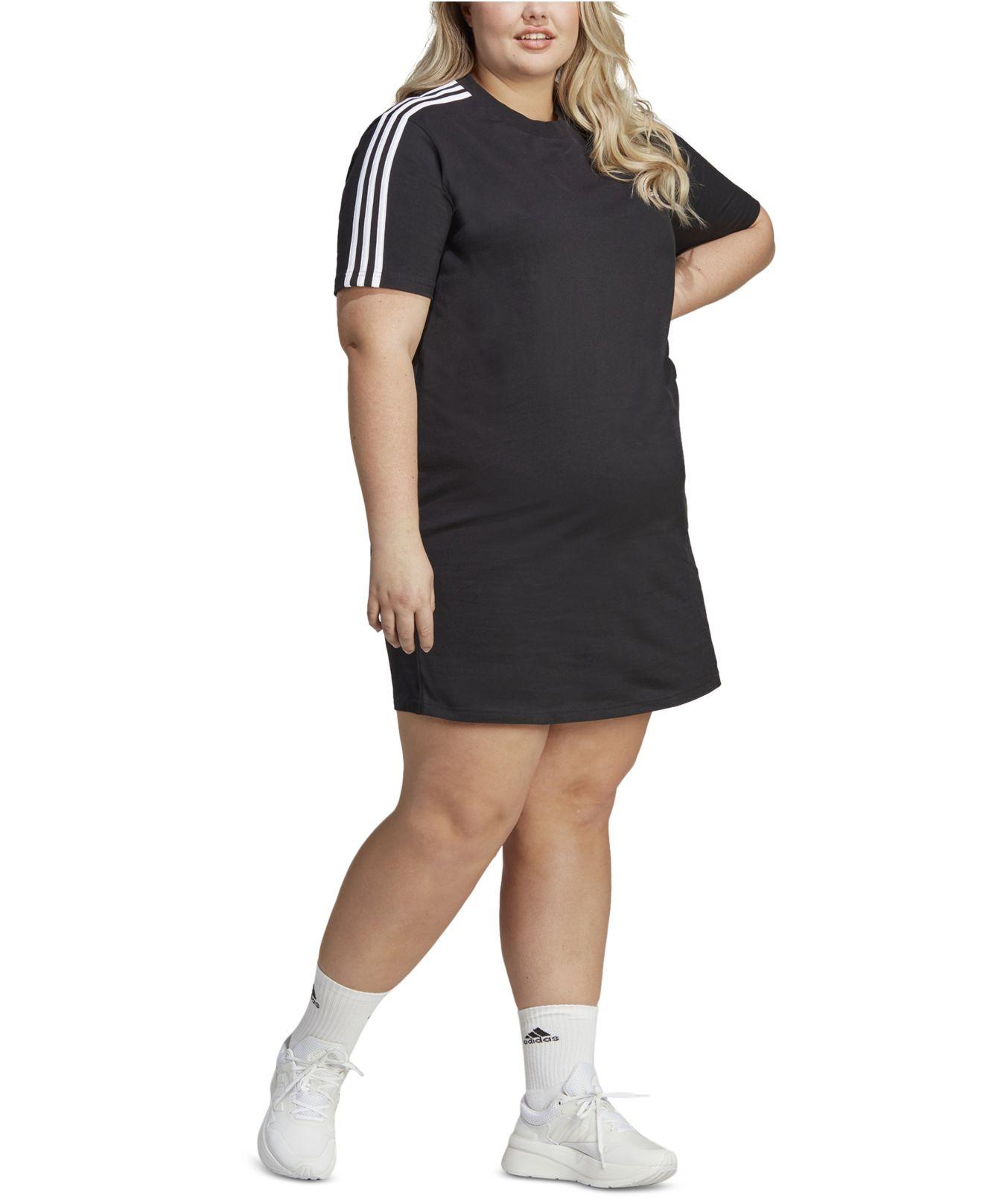 adidas Plus Size Essentials 3-stripes Boyfriend T-shirt Dress in Black |  Lyst