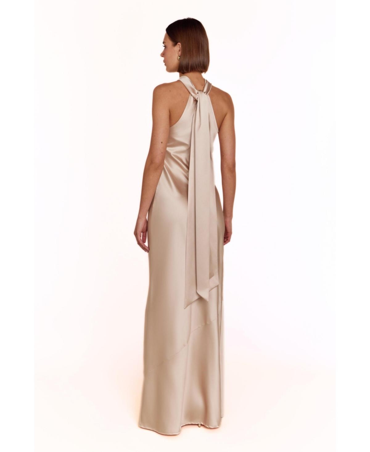 rewritten roma halterneck bridesmaid dress Maxi in White Bohemian girl outfit White Blue Floral Puff US SIZE:US6