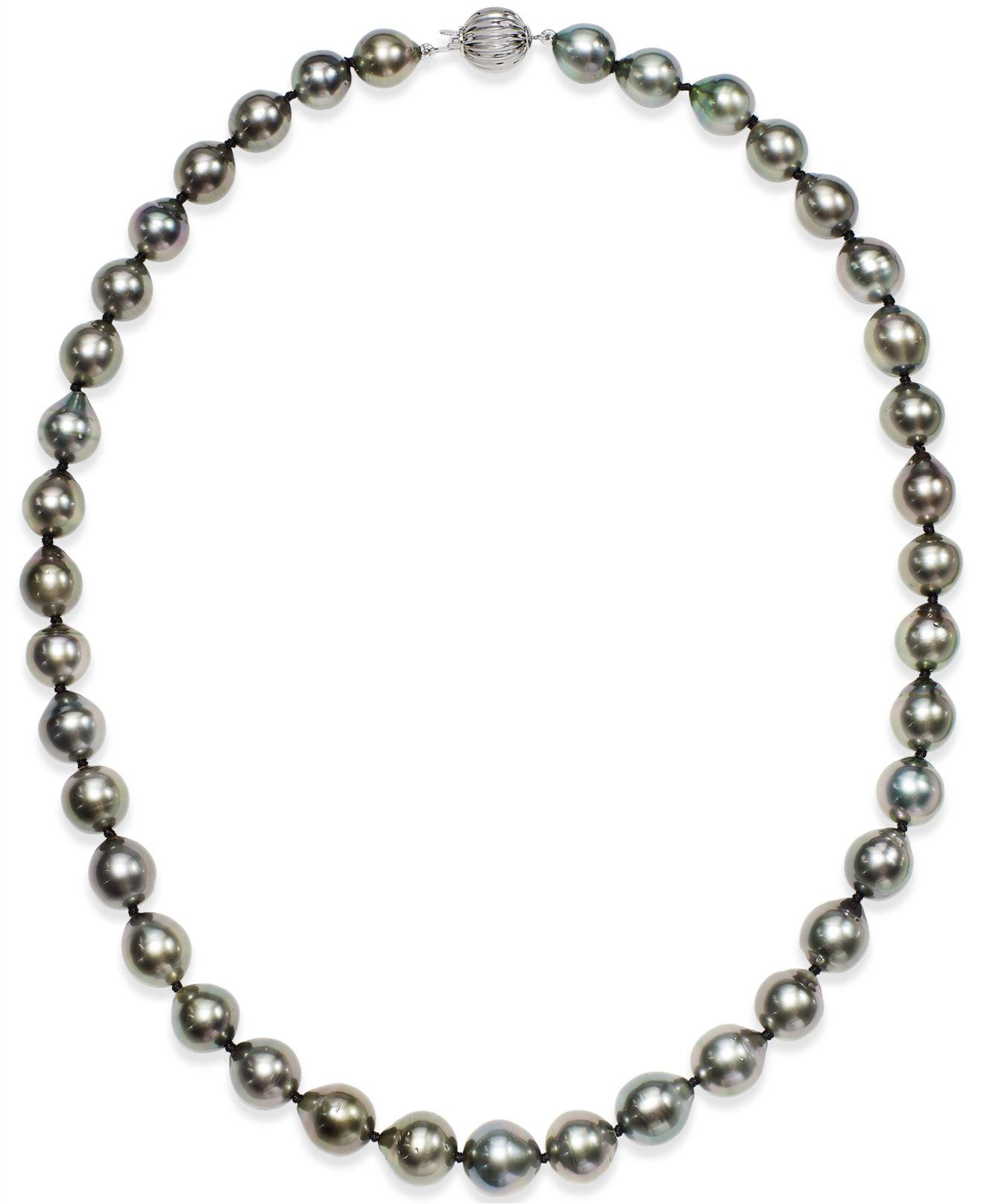 Macy&#39;s Pearl Necklace, 14k White Gold Round Tahitian Pearl Strand (9-11mm) in Metallic | Lyst