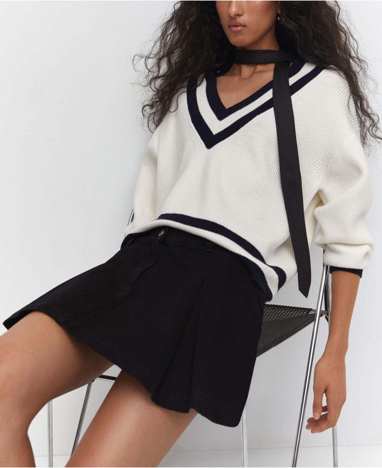 Mango Contrasting Knit Sweater in White | Lyst