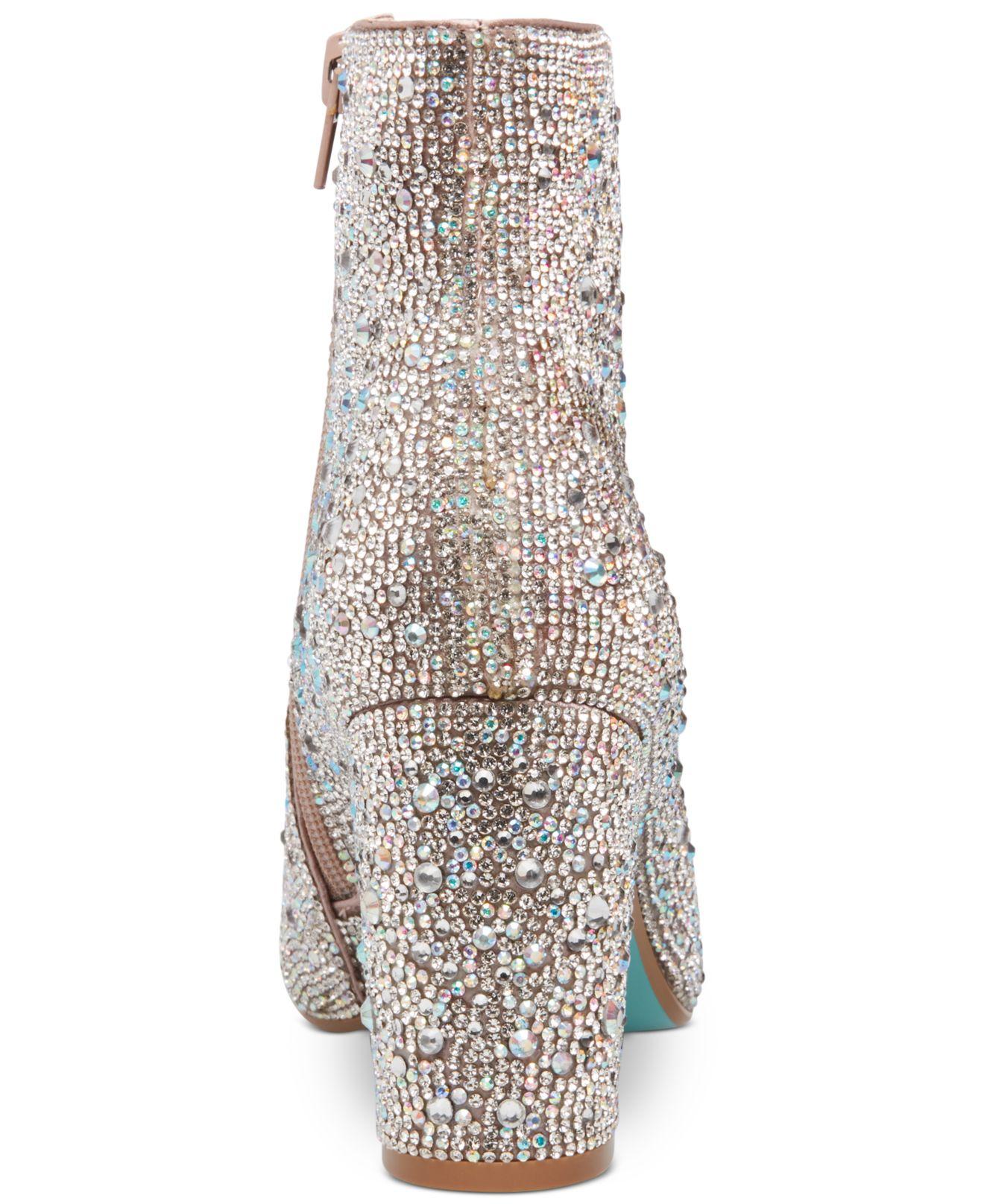 Betsey Johnson Blue By Cady Rhinestone Embellished Block Heel Booties - Lyst