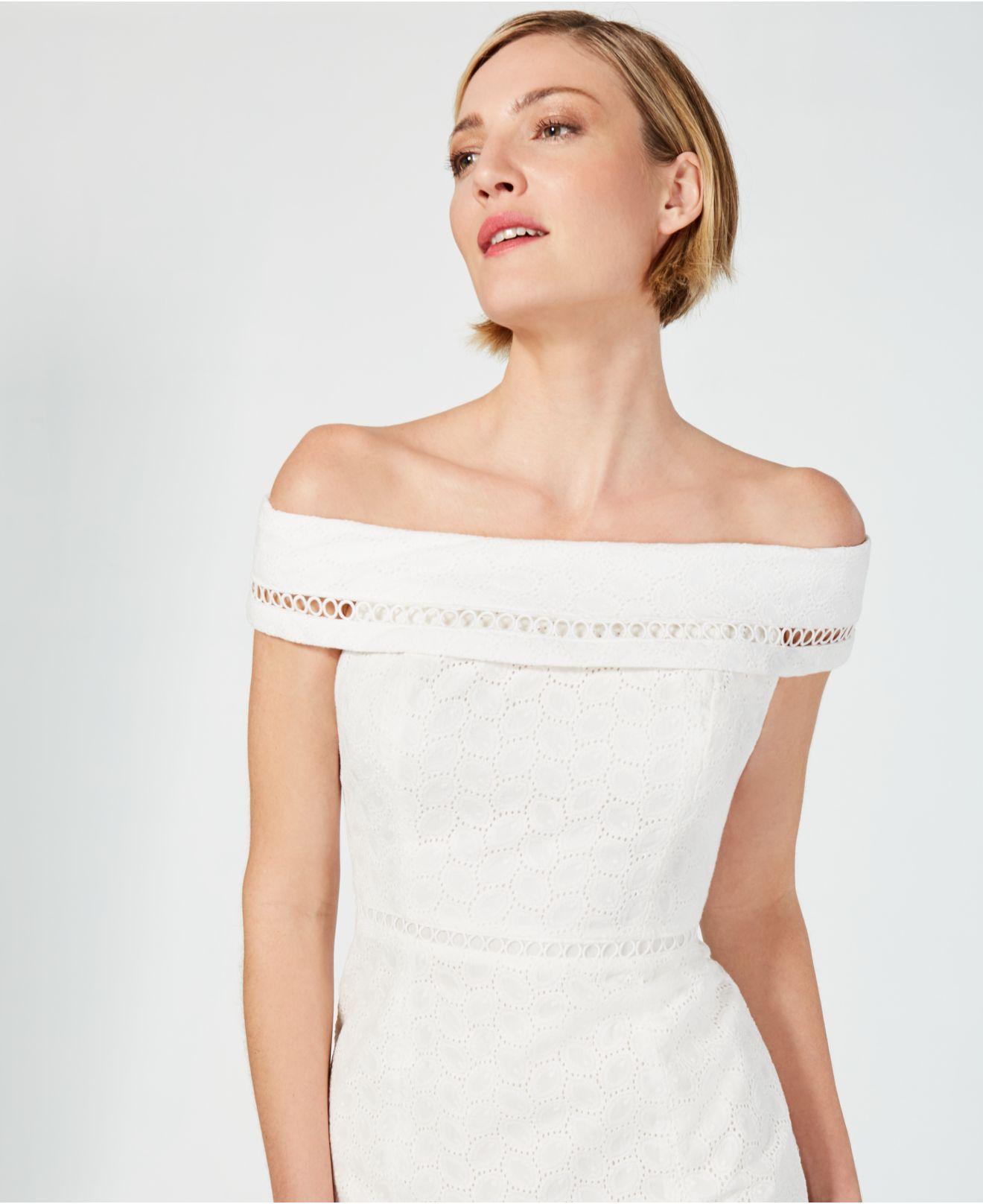 Calvin Klein Synthetic Offtheshoulder Eyelet Midi Dress in White Lyst
