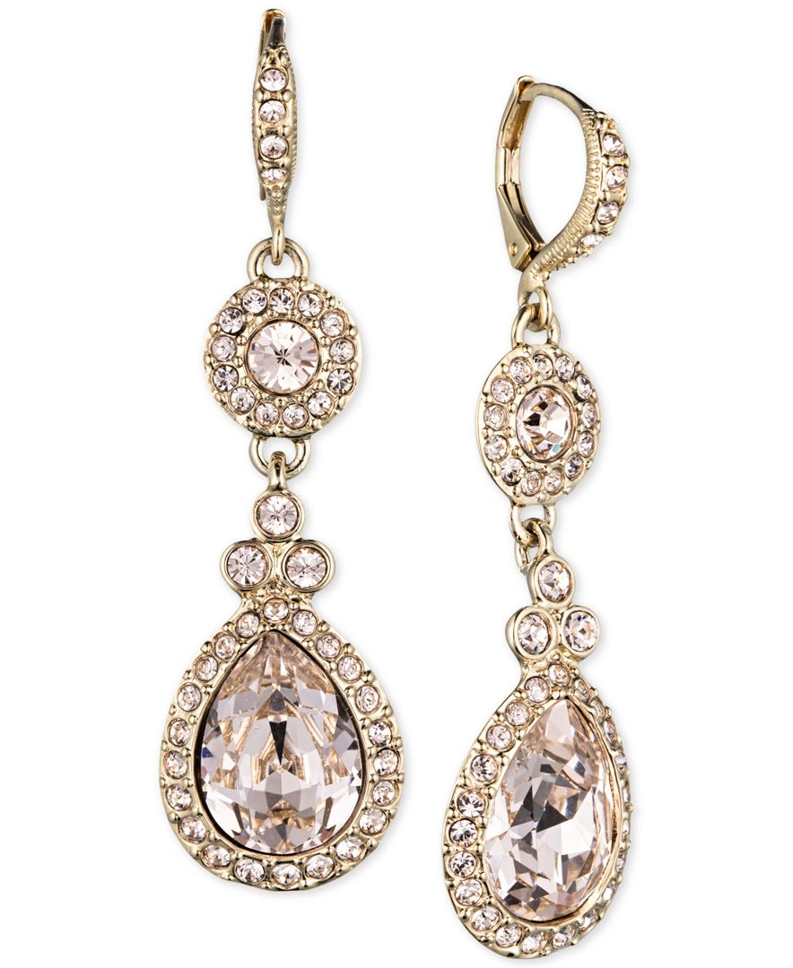 Givenchy Gold-tone Crystal And Pave Double Drop Earrings in Gold | Lyst