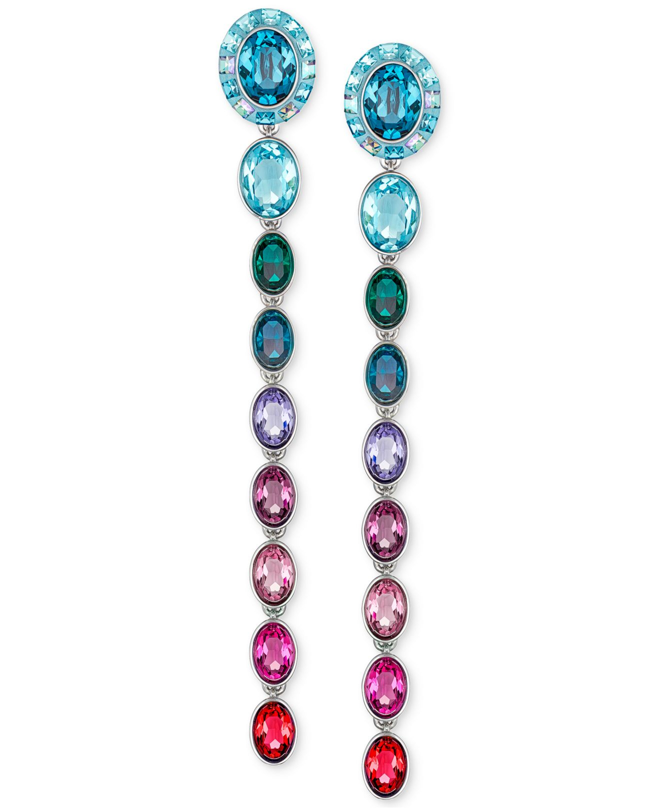 Swarovski Silver-tone Multi-color Crystal Linear Drop Earrings in 