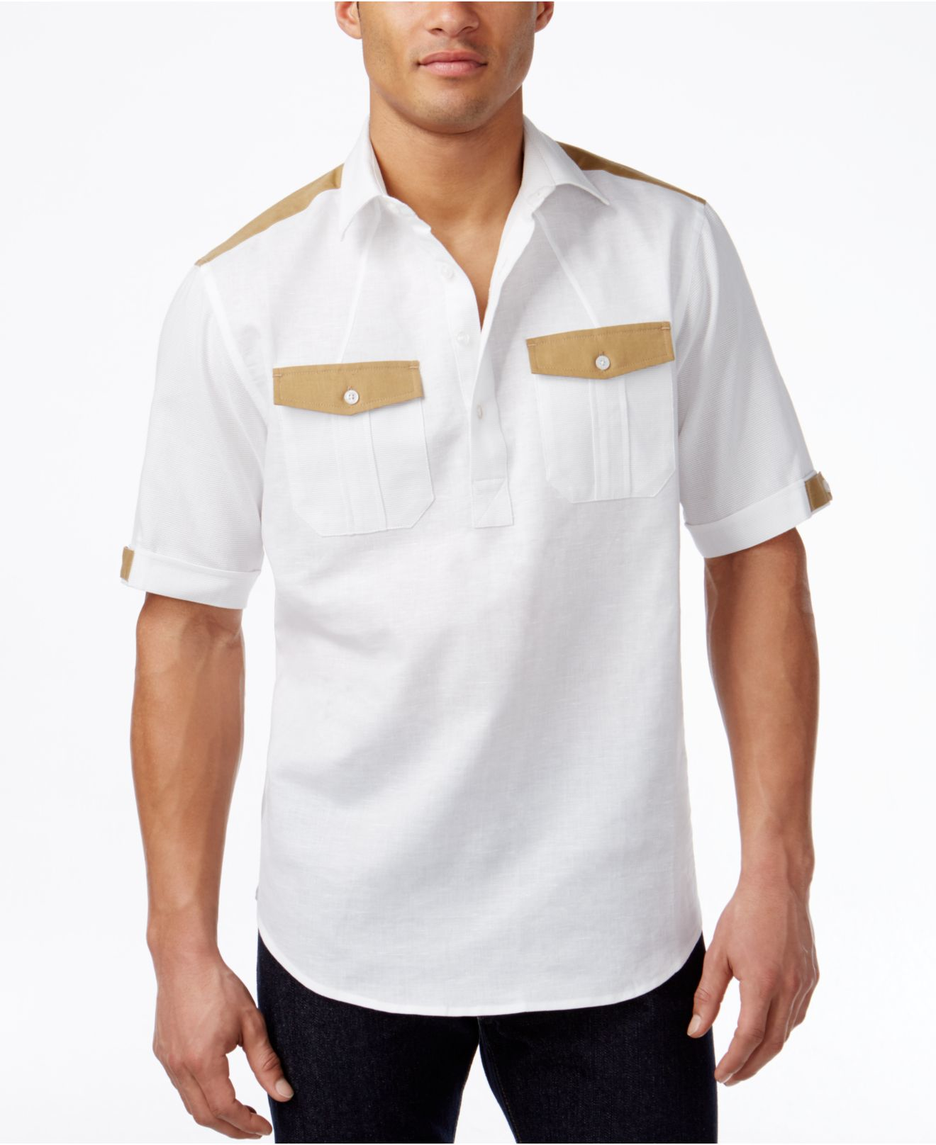 Sean john Men's Textured Popover Shirt in White for Men (Bright White) | Lyst