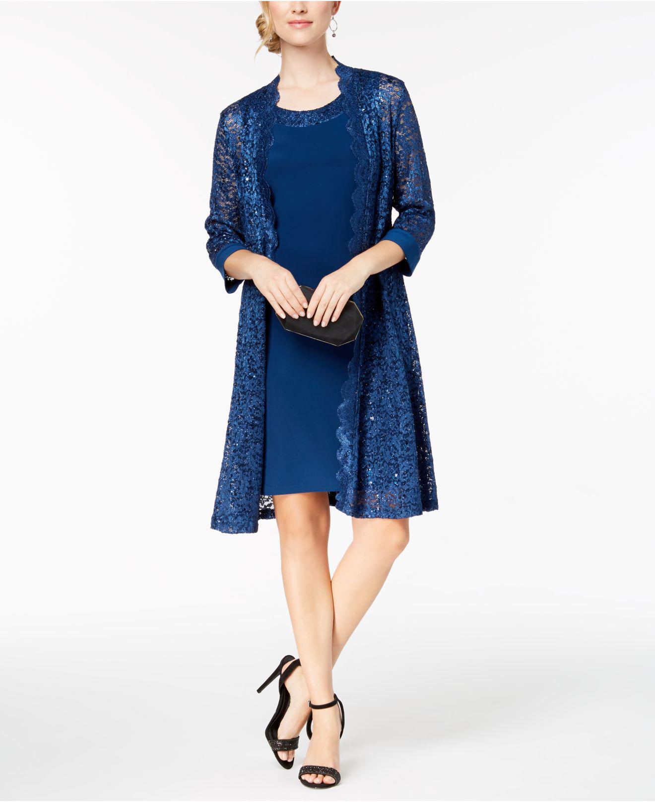 r & m richards sequin embroidered dress & duster jacket