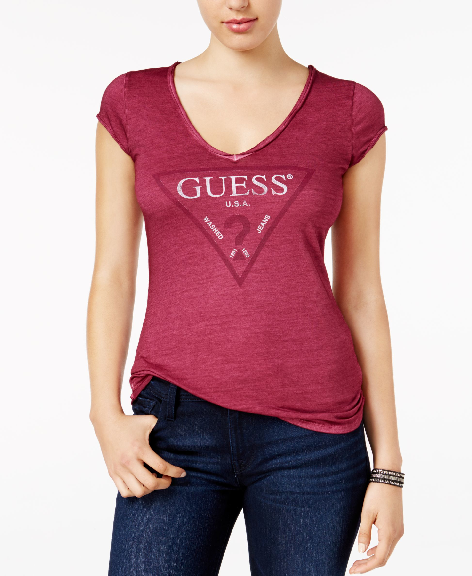 guess v neck t shirt women's