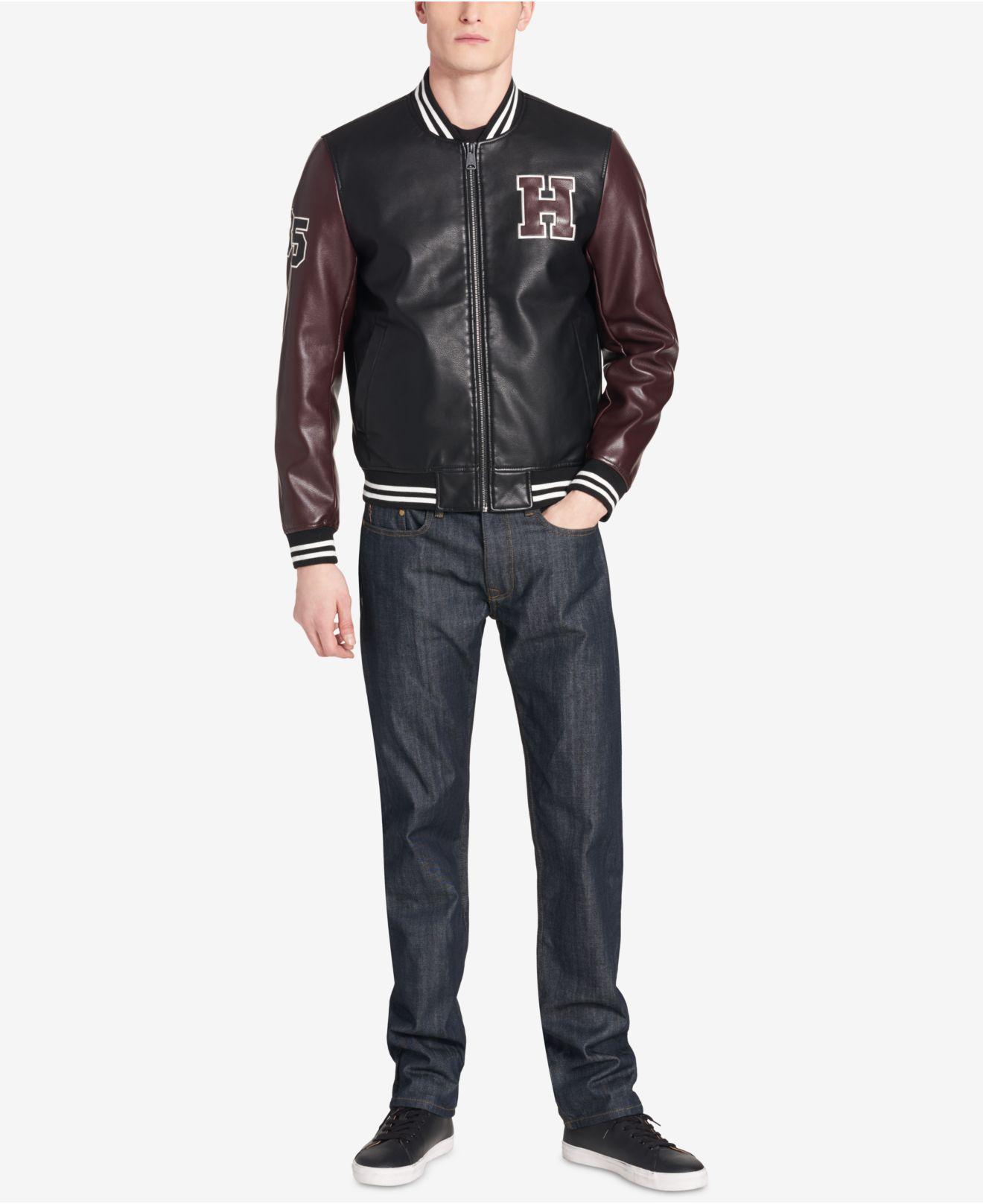 Tommy Hilfiger Faux-leather Varsity Jacket, Created For Macy's in Black  Burgundy (Black) for Men - Lyst