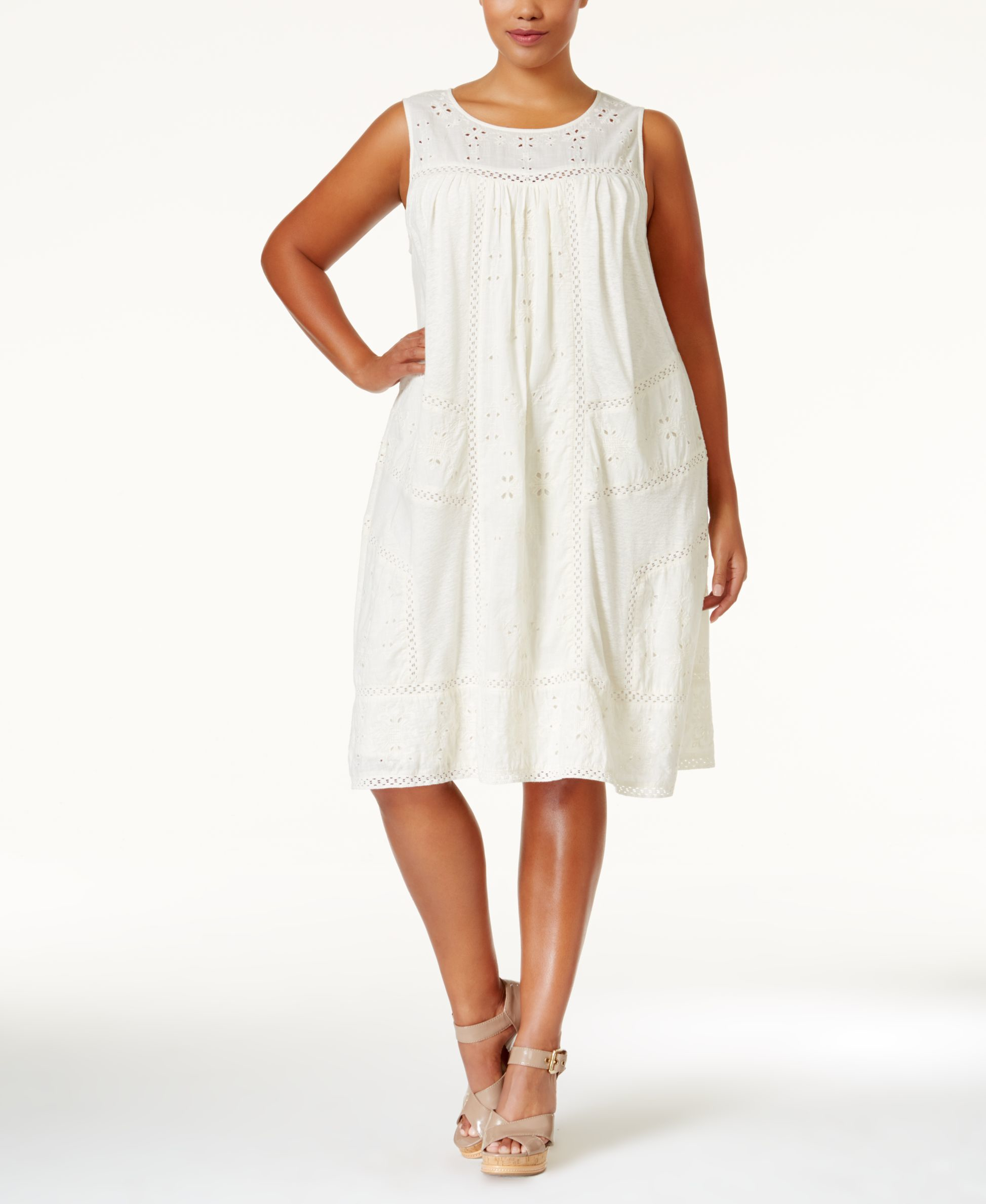Lucky Brand Linen Plus Size Eyelet Shift Dress in Natural (White) Lyst