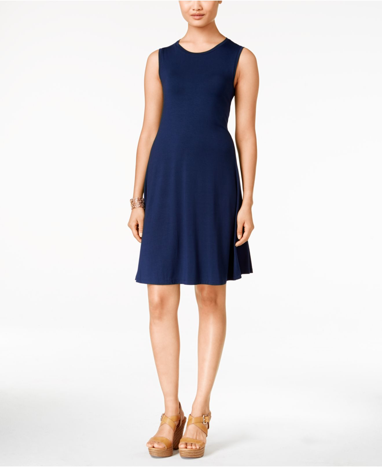 Style & co. Petite Heathered Sleeveless Swing Dress, Only At Macy in Blue (Ink) | Lyst