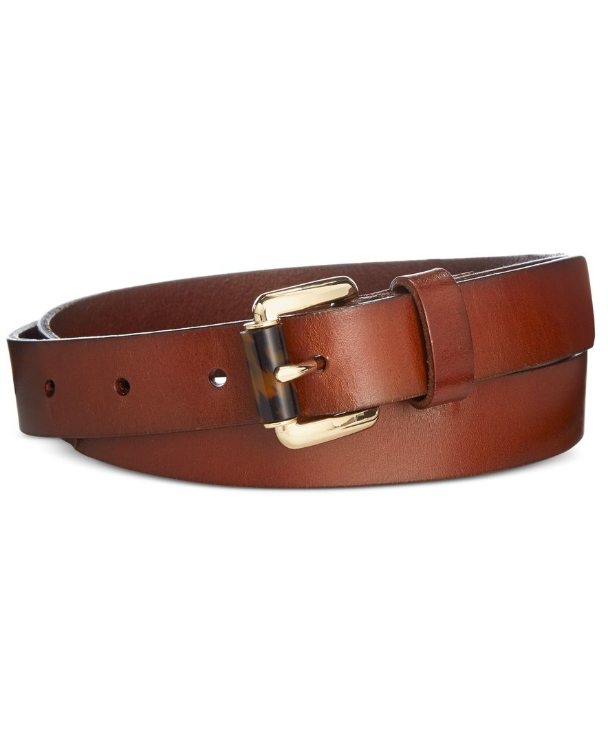 Michael Kors Leather Michael Tortoiselook Roller Buckle Belt in Brown
