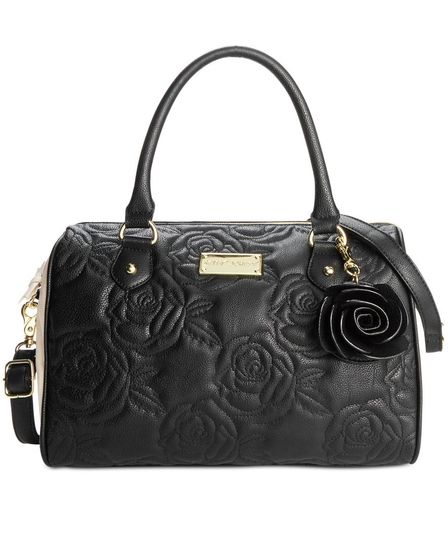 Betsey Johnson Quilted Rose Satchel in Black - Lyst