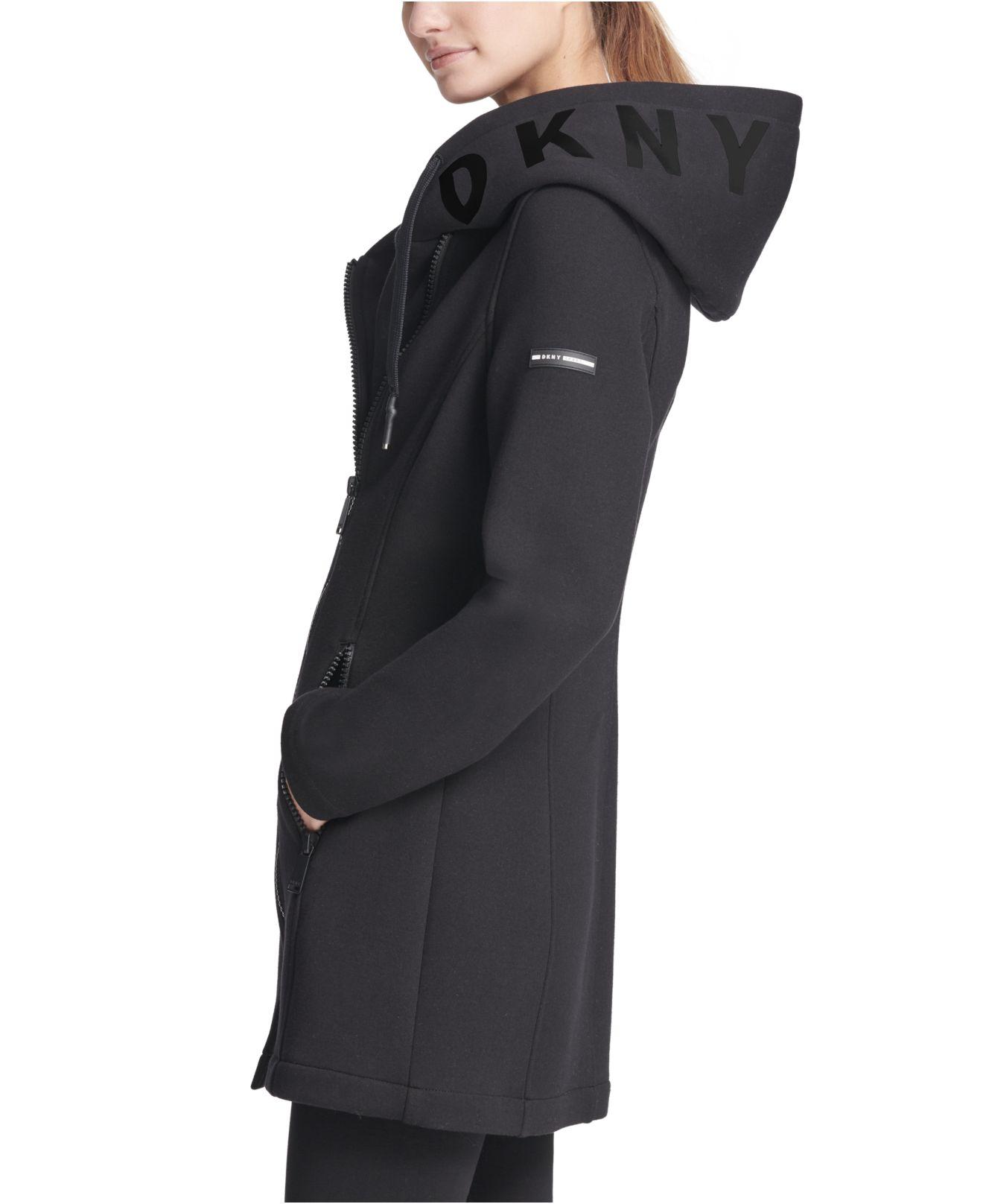 DKNY Synthetic Sport Asymmetrical Hooded Scuba Jacket in Black Lyst