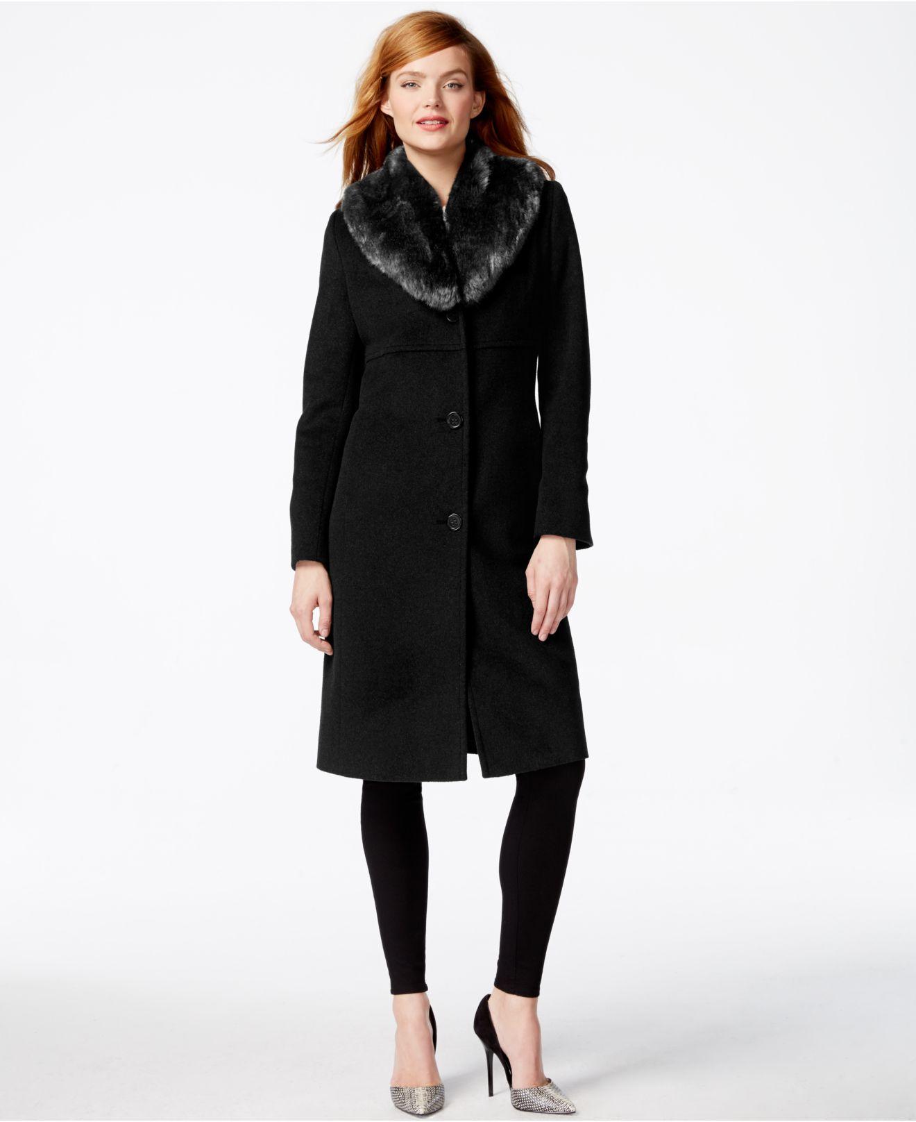 Jones New York Fauxfurcollar Maxi Walker Coat in Black Lyst