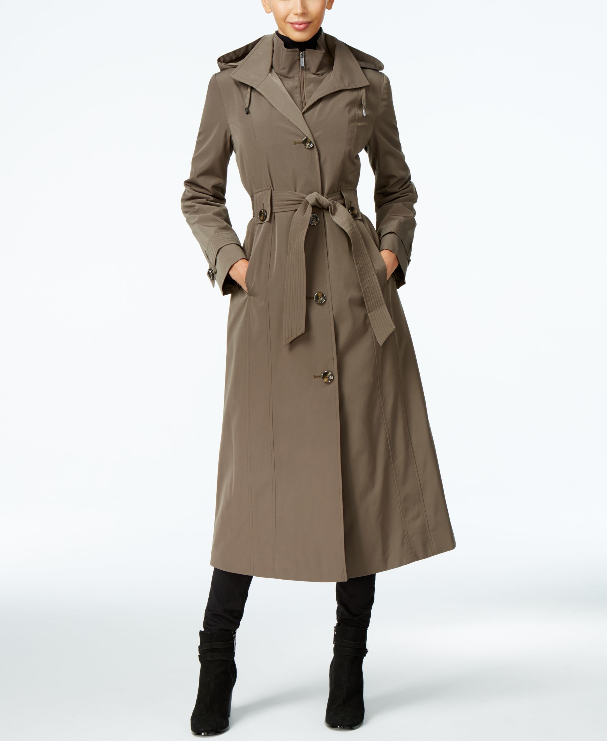 London fog Hooded Layered Maxi Trench Coat | Lyst