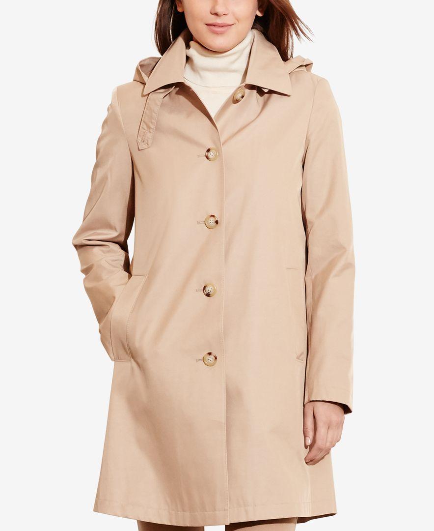 Lauren by Ralph Lauren Cotton Hooded Single-breasted A-line Raincoat, Only  At Macy's in Racing Khaki (Natural) | Lyst