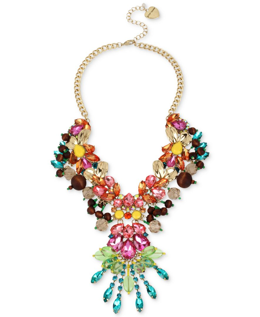 Betsey Johnson Goldtone Multicrystal Statement Necklace in Metallic